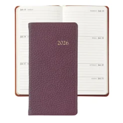 2026 6" Pocket Datebook in Wine Pebble Grain Leather