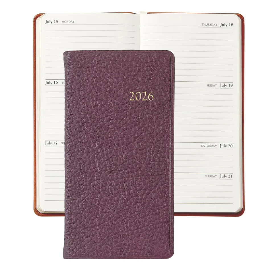 2026 6" Pocket Datebook in Wine Pebble Grain Leather