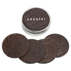 4 Coasters with Tin Box in Crocodile Embossed Leather