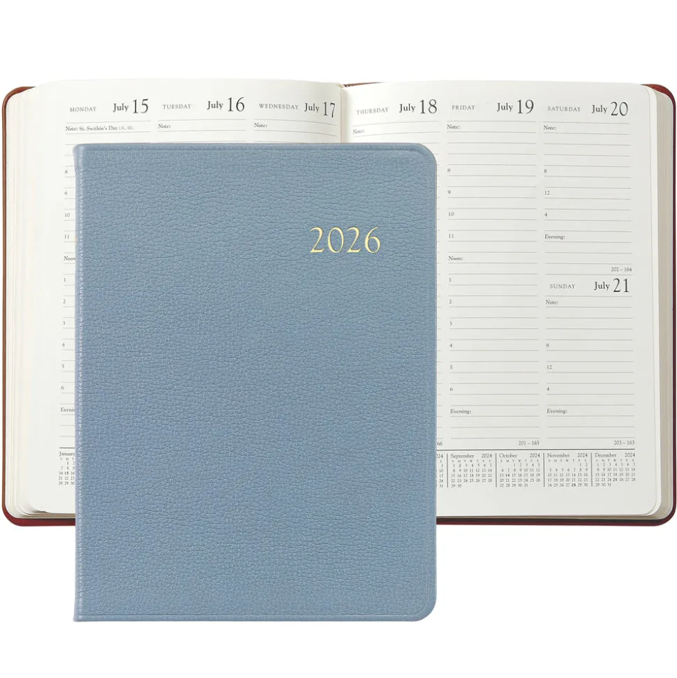 2026 Desk Diary in Blue Pepple Grain Leather