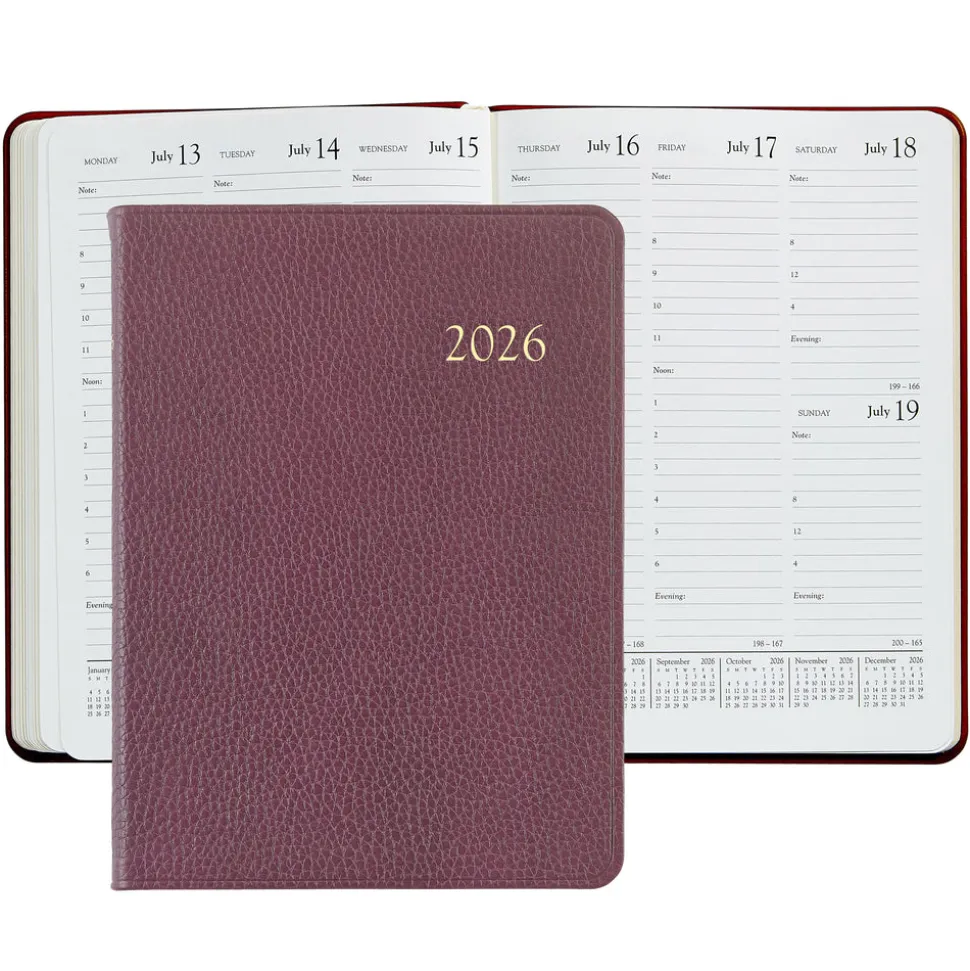 2026 Desk Diary in Wine Pebble Grain Leather