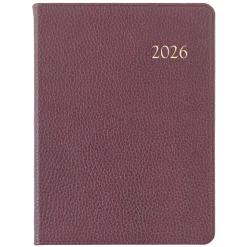 2026 Desk Diary in Wine Pebble Grain Leather