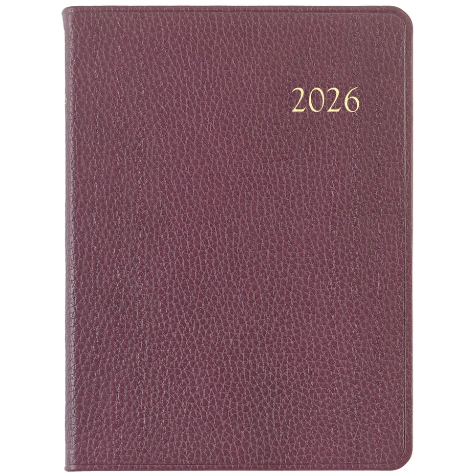 2026 Desk Diary in Wine Pebble Grain Leather