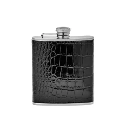6 oz Leather Wrapped Flask in Crocodile Embossed Leather