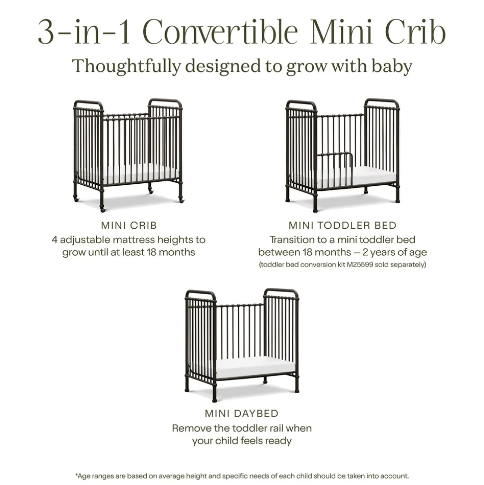 Abigail 3-in-1 Convertible Mini Crib in Vintage Iron