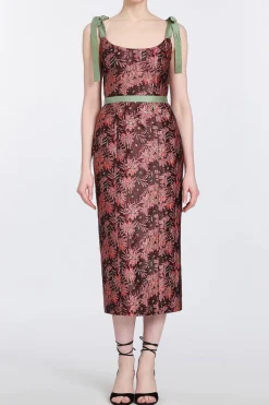 Acacia Burgundy Floral Brocade Corset Dress