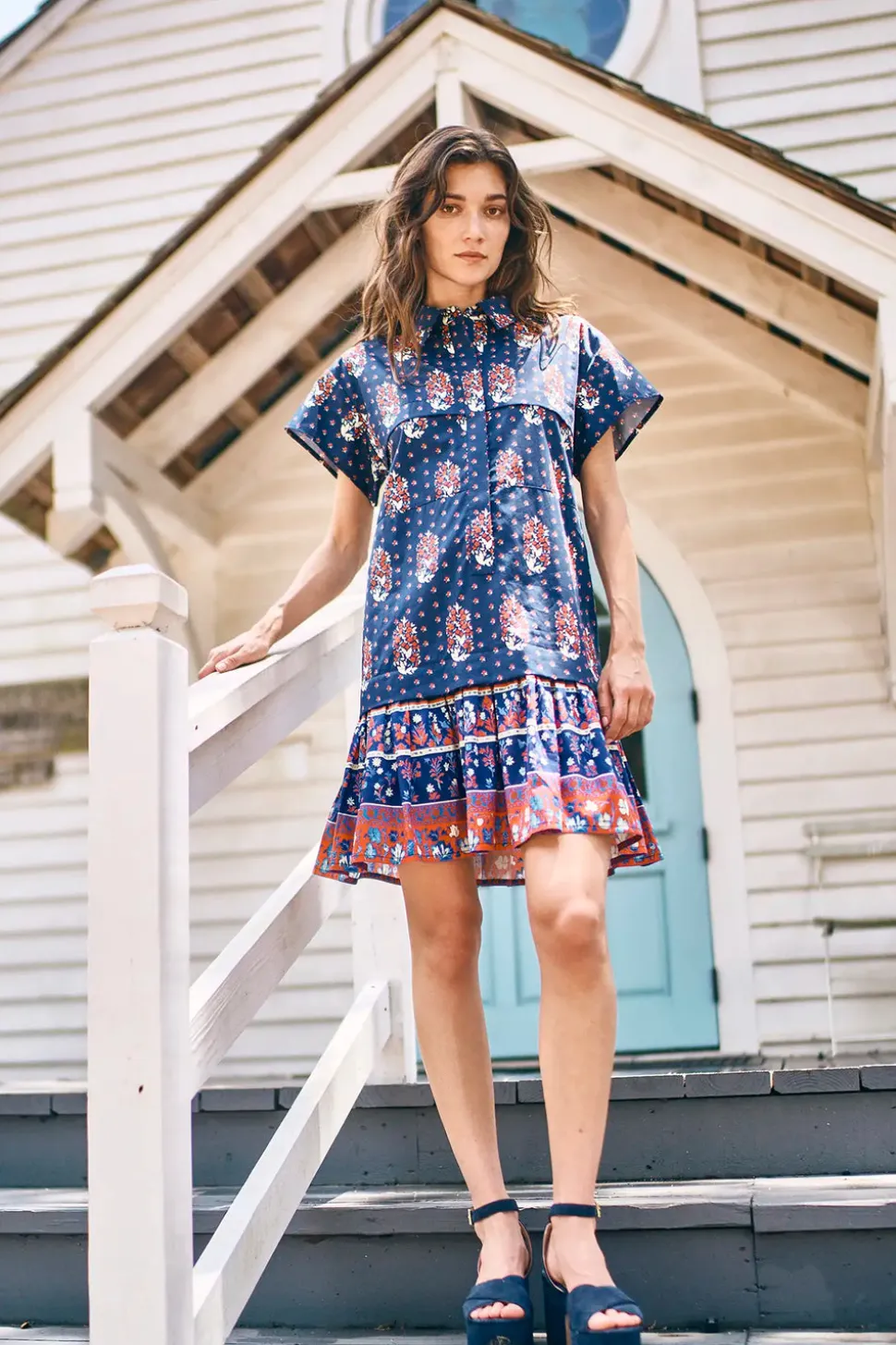 Addison Dress in Fall Floral Navy