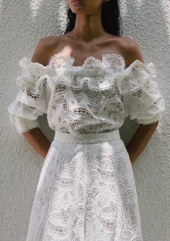 Agave Top In White Eyelet