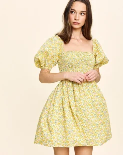 Aisla Mini Dress in Yellow Liberty Floral