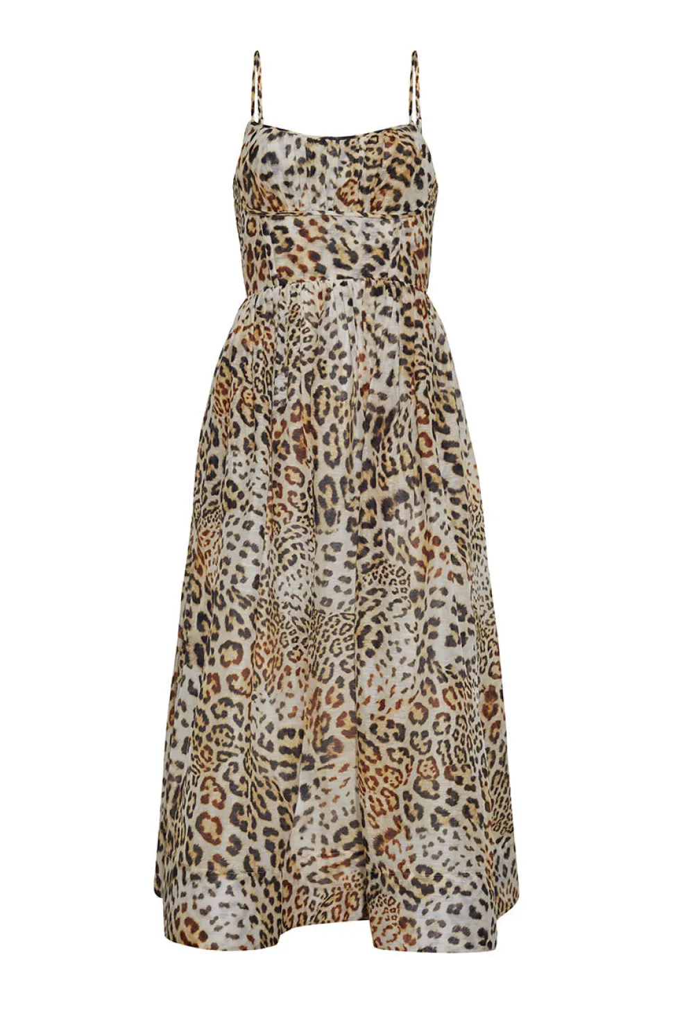 Alba Silk Linen Midi Dress in Cheetah Natural