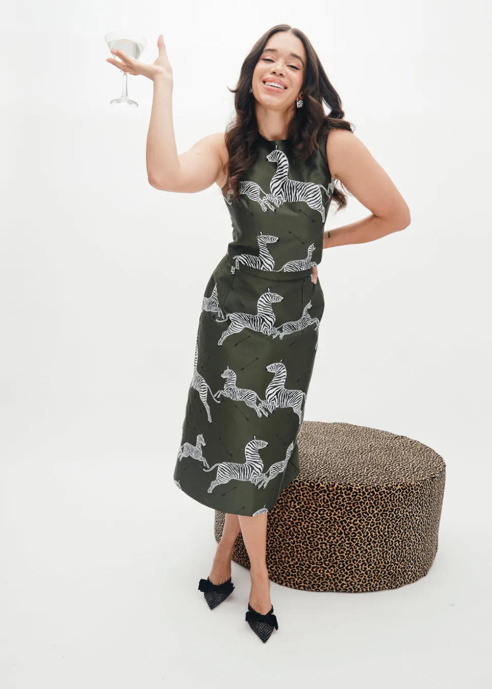 Ali Top in Olive Jumping Zebra Jacquard