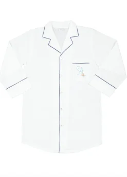 Ally White Cotton Nightshirt with Navy Blue Piping