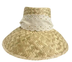 Amaryllis Sun Hat With Antique Eyelet Scalloped Lace Ribbon