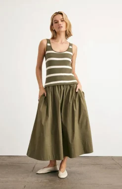 Amber Dress in Fern & Cream Stripe