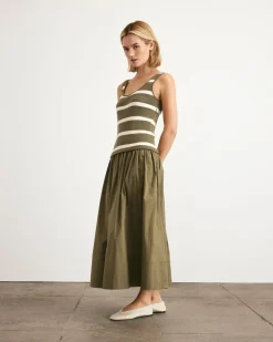 Amber Dress in Fern & Cream Stripe