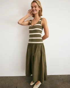 Amber Dress in Fern & Cream Stripe