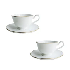Amelie Brushed Gold Set of 2, Espresso Cups & Saucers