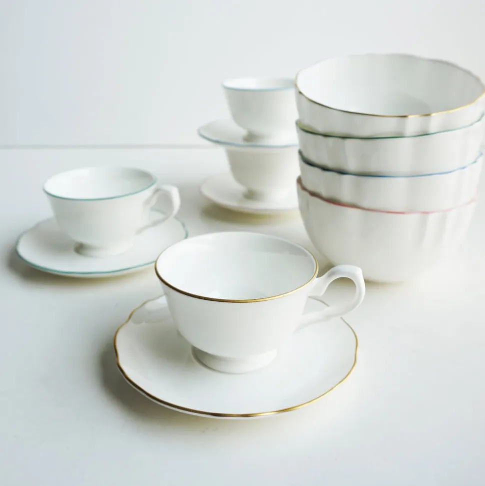 Amelie Brushed Gold Set of 2, Espresso Cups & Saucers