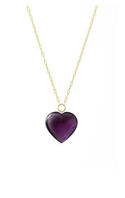 Amethyst Heart Pendant on Gold Chain