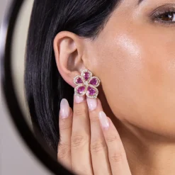 Amore Pink Sapphire Flower Earrings