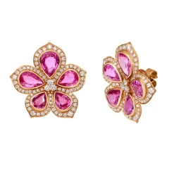 Amore Pink Sapphire Flower Earrings