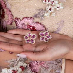 Amore Pink Sapphire Flower Earrings