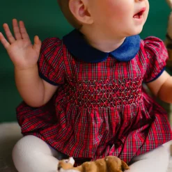 Angelica Red Tartan Short Sleeve Smocked Bubble