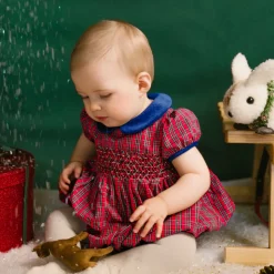 Angelica Red Tartan Short Sleeve Smocked Bubble