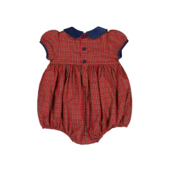 Angelica Red Tartan Short Sleeve Smocked Bubble
