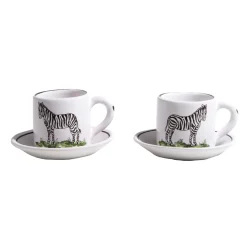 Animaux de la Savane Pair of Espresso Cups & Saucers, Zebra