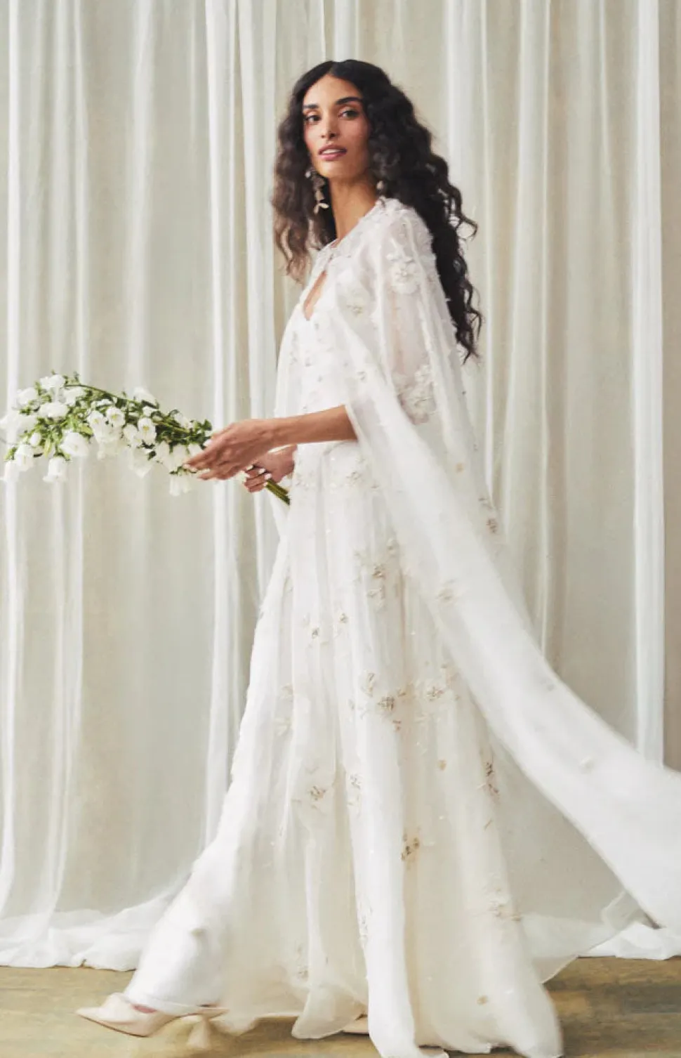 Anne Cape in Ivory with Wildflower Clusters