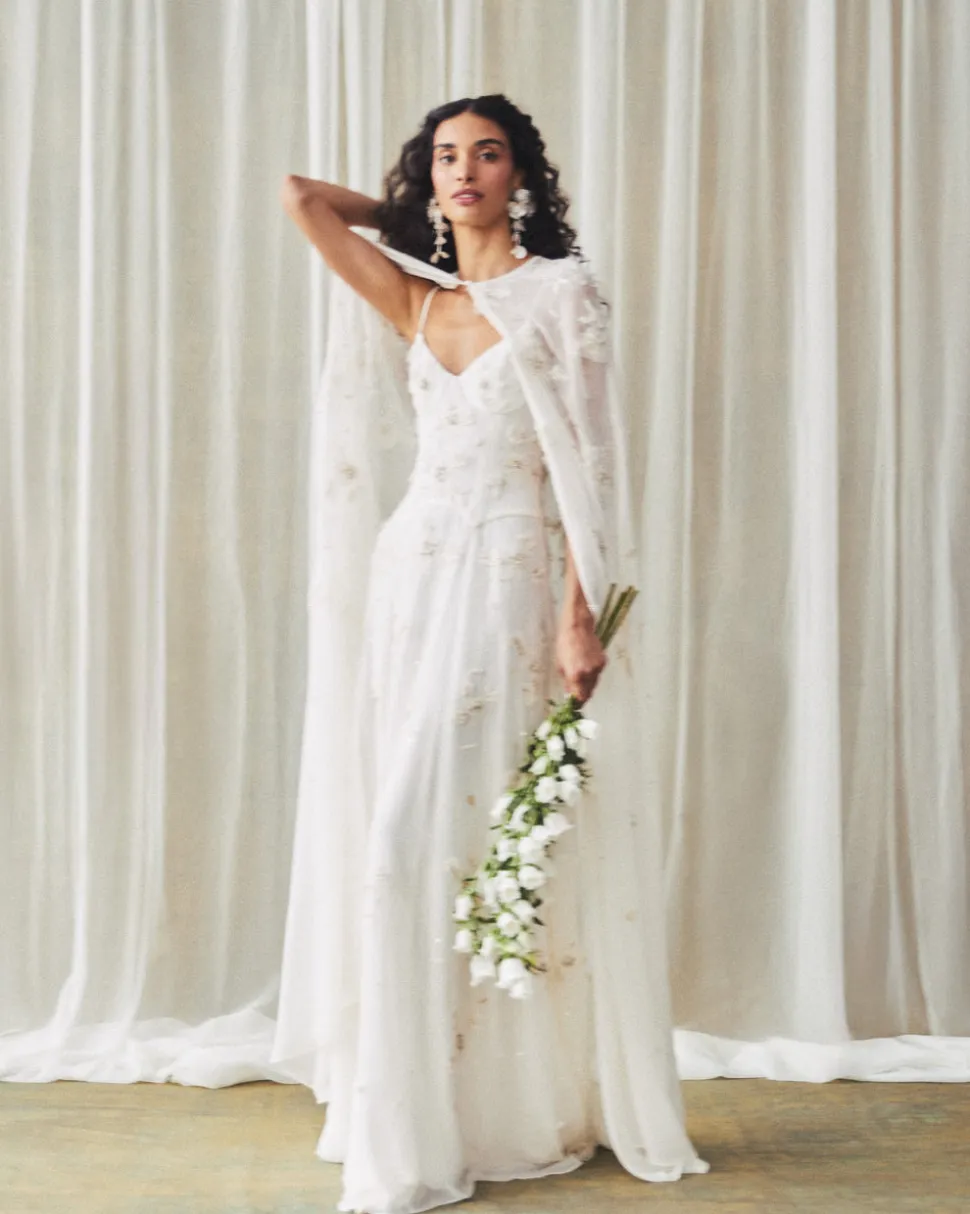 Anne Cape in Ivory with Wildflower Clusters