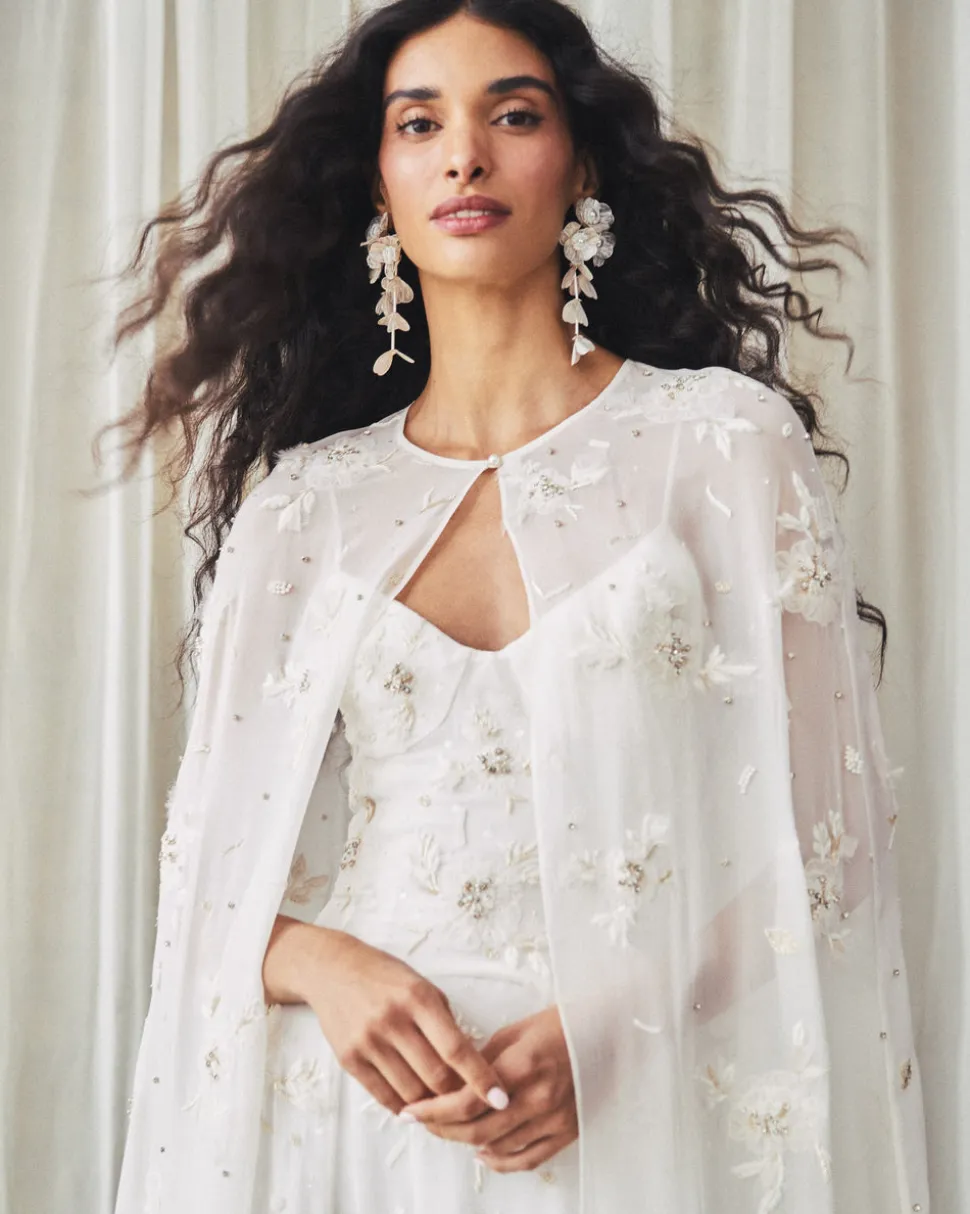 Anne Cape in Ivory with Wildflower Clusters