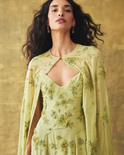 Anne Cape in Tarragon with Wildflower Clusters