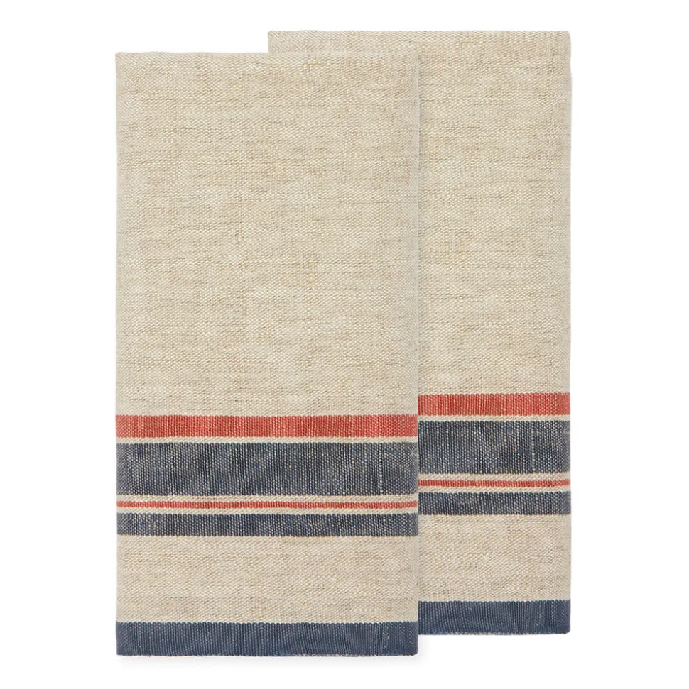Antibes Tea Towels in Natural & Red, Set of 2