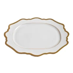 Antique White Oval Platter in Gold Rim