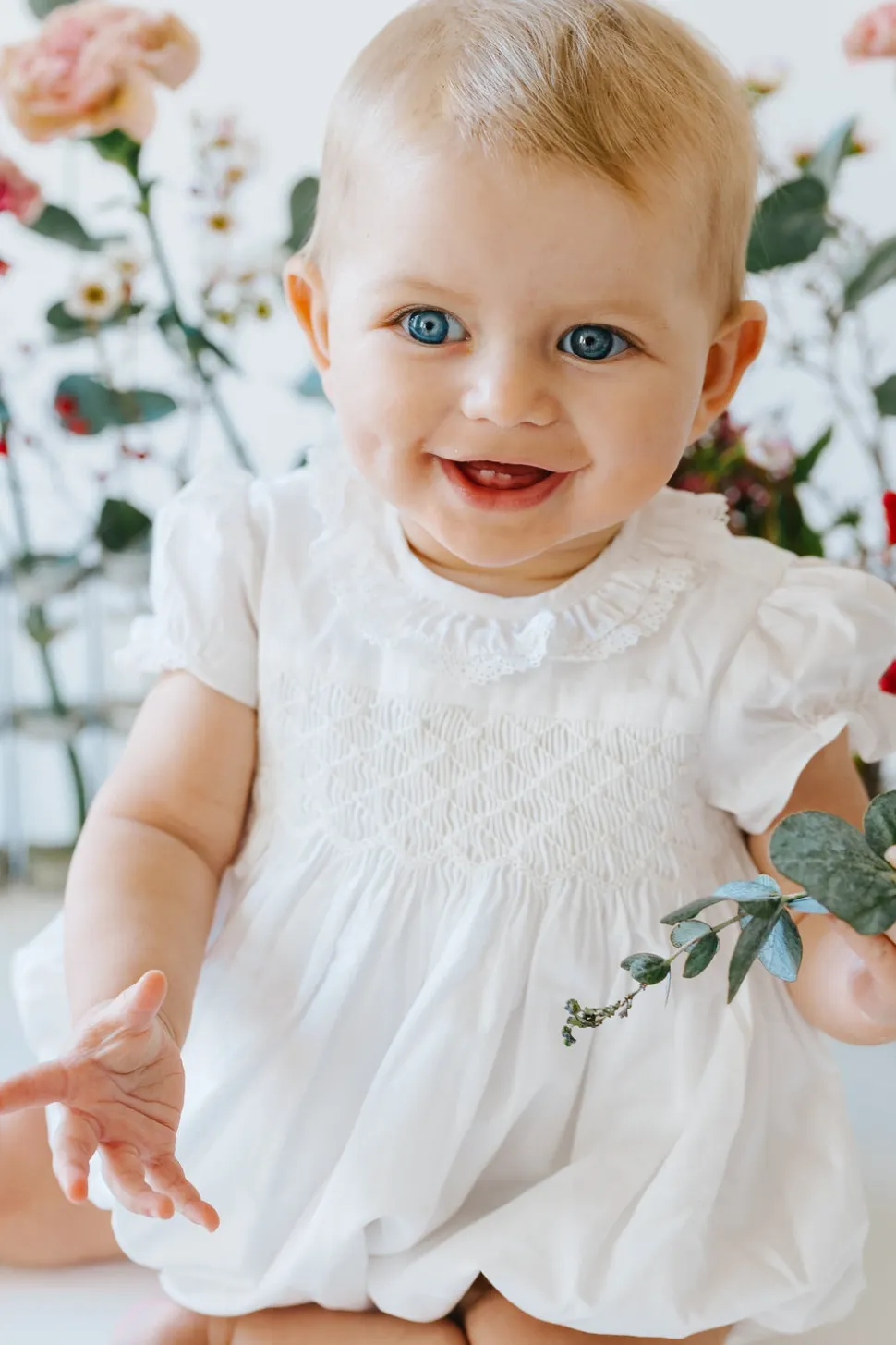Antoinette Ceremony White Smocked Baby Bubble