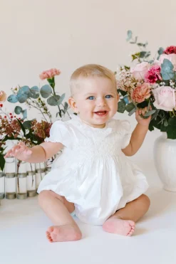 Antoinette Ceremony White Smocked Baby Bubble