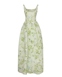 Antoinette Dress in Celadon Bloom Silk Faille