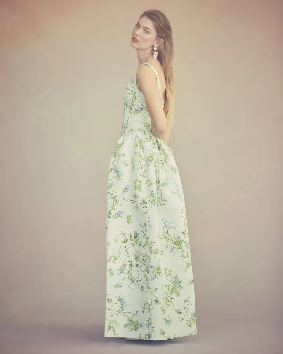 Antoinette Dress in Celadon Bloom Silk Faille