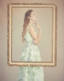 Antoinette Dress in Celadon Bloom Silk Faille