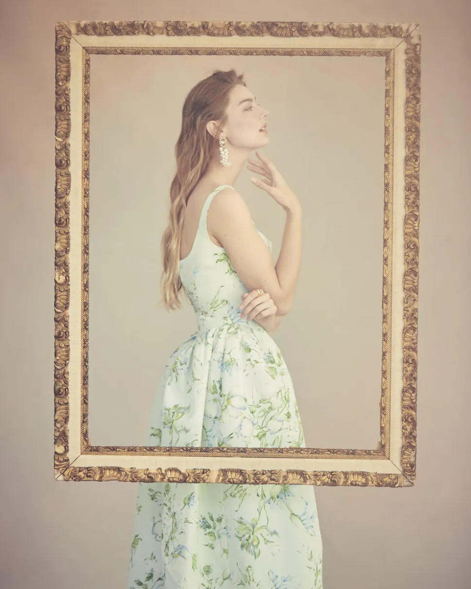 Antoinette Dress in Celadon Bloom Silk Faille