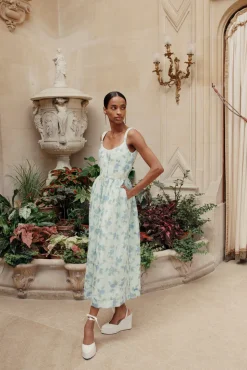 Apple Floral Organza Midi Dress