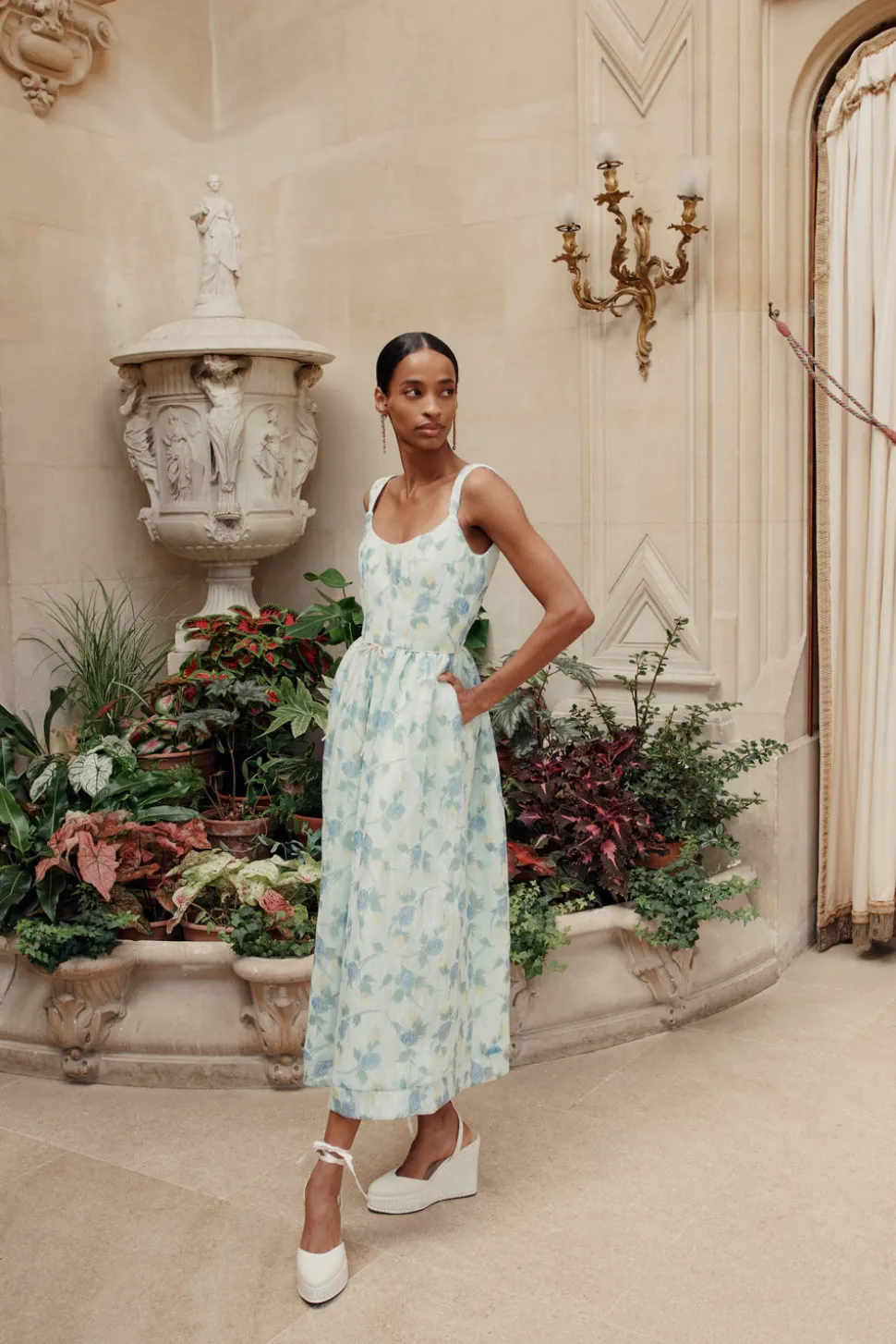 Apple Floral Organza Midi Dress