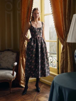 Apple Taffeta Corset Midi Dress