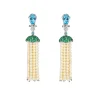 Aqua Pearl Tassel Earrings
