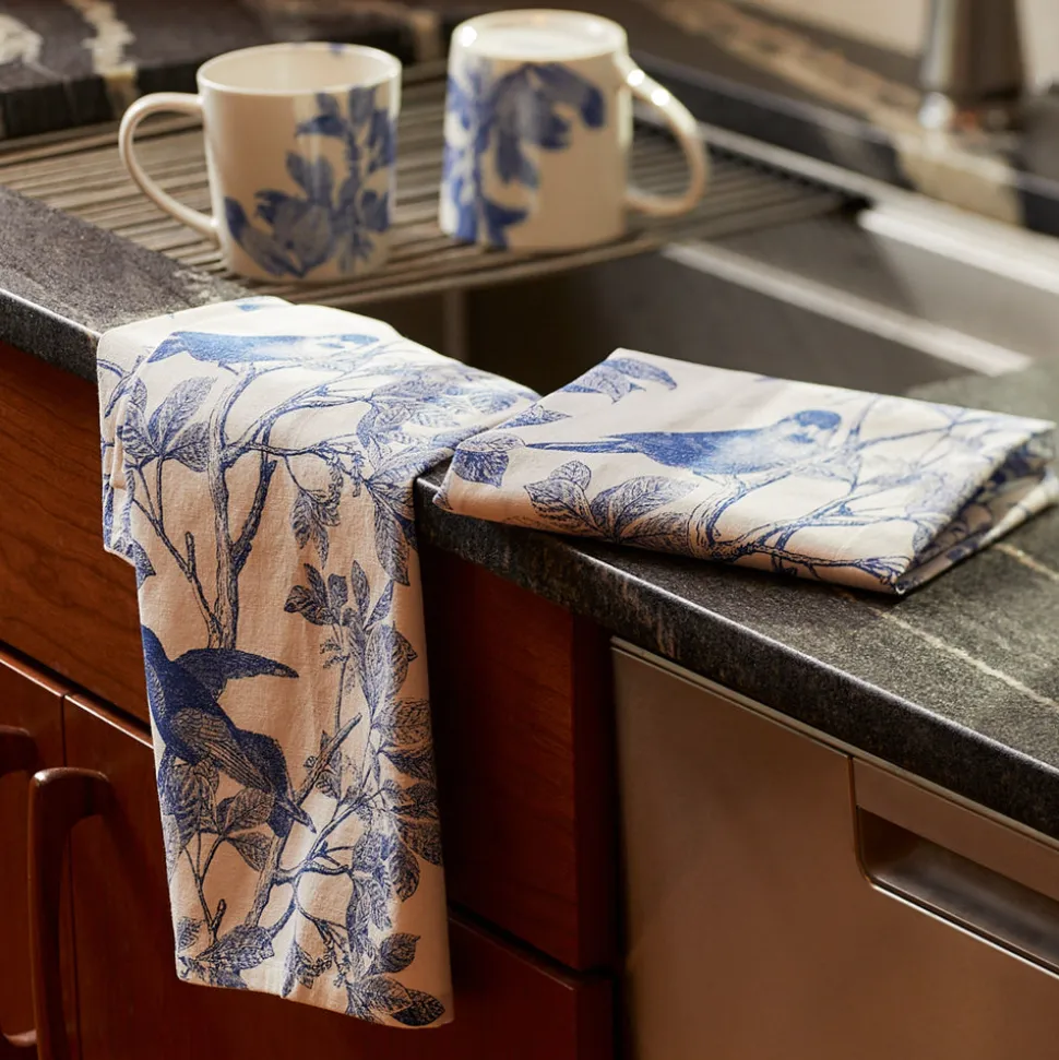Arbor Birds Blue Kitchen Towels, Set of 2