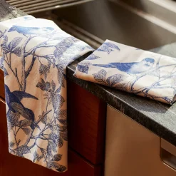 Arbor Birds Blue Kitchen Towels, Set of 2