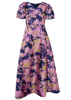Arden Gown in Navy Abstract Brocade