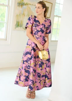 Arden Gown in Navy Abstract Brocade